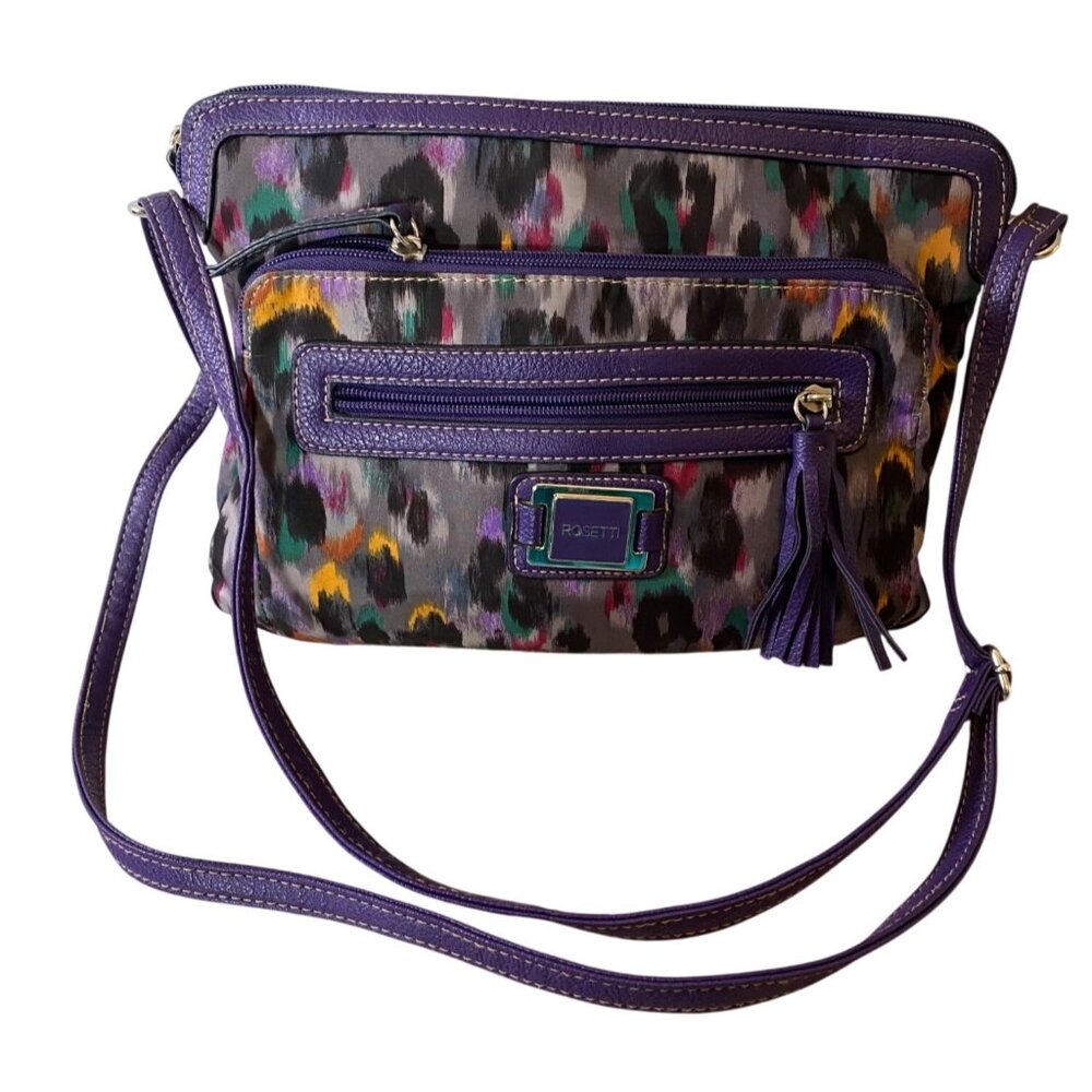 Vintage Rosetti Purple Multi Color Abstract Print Crossbody Handbag Purse